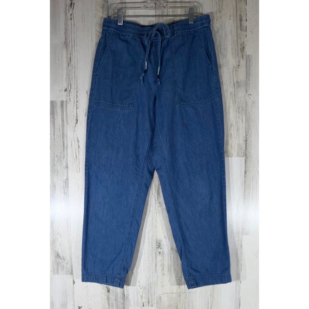 J Crew Denim Chambray Pants Size Small Cotton Drawstring Elastic Waist Pullon